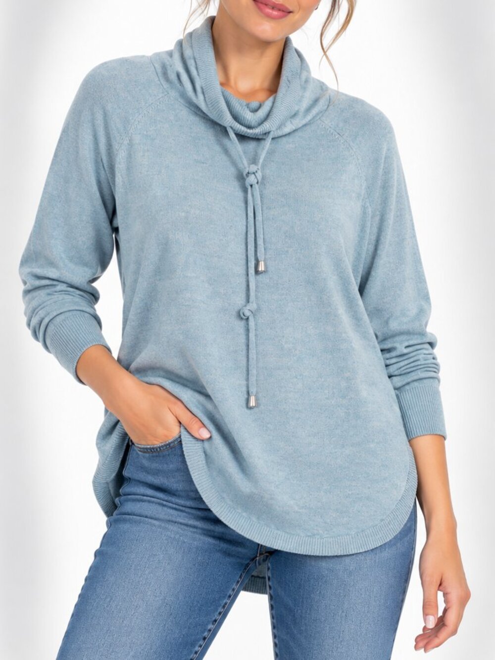 Cynthia Rowley Blue 100% Extrafine Merino Wool Cowl Neck Sweater L